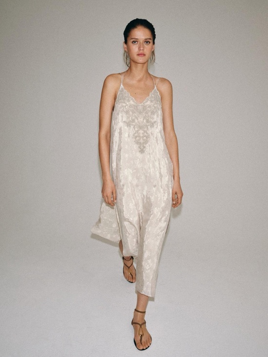 Zara Pants - ZW Collection Embroidered Jacquard Pearl Gray Dress